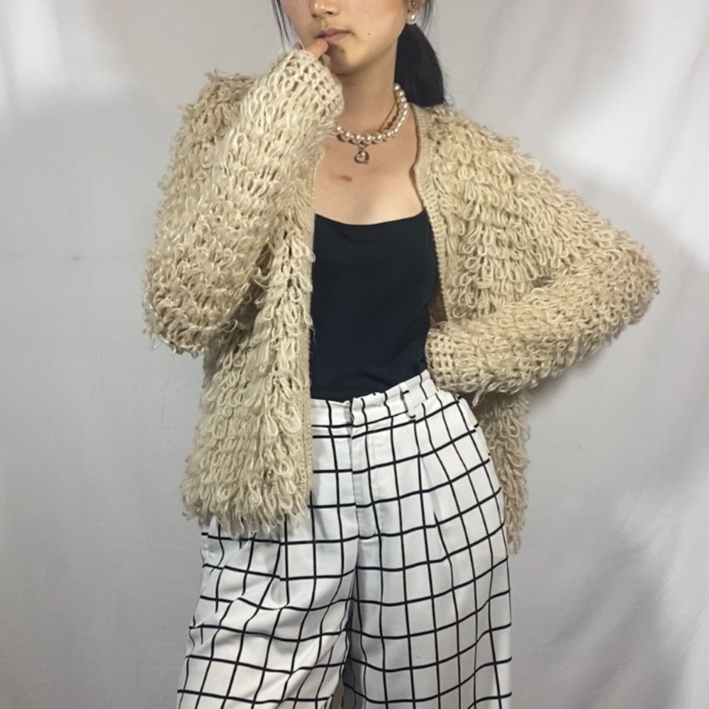 Xhilaration Oversized Beige Cream fuzzy open weave boho cardigan